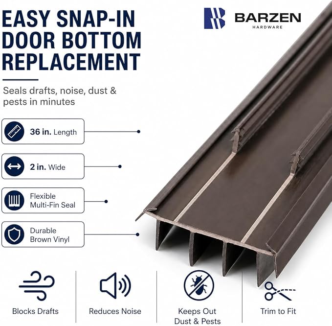 Barzen 36" Kerf-Style Vinyl Door Bottom Seal - Image 2