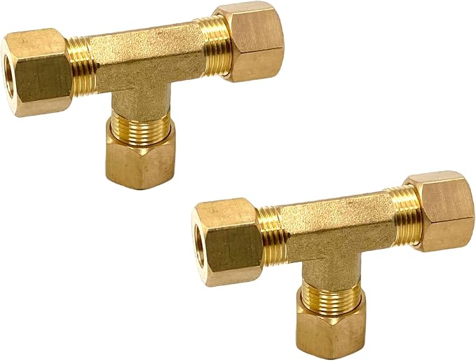2 Pcs Brass Compression Union Tee Tube Fittings, 5/16" x 5/16" x 5/16" - Image 4