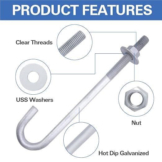 1/2” x 6” J Bolt Anchors for Concrete - Image 4