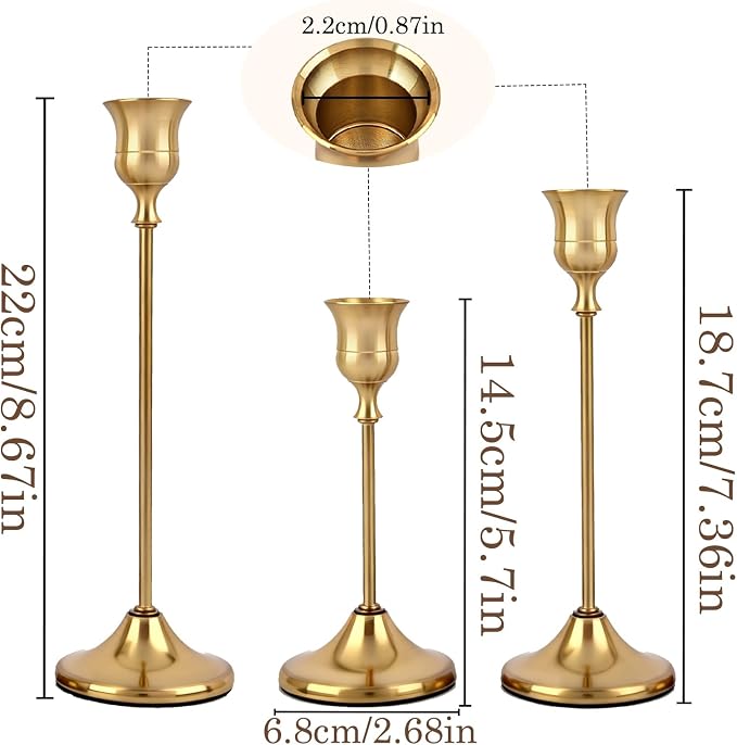 Set of 6 Brass Gold Candle Holders Metal Candlestick Holders Home Decor | - Image 3