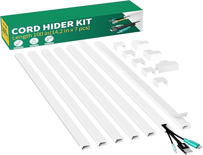 Delamu Cord Hider, 100in Self-Adhesive Cord Cover Kit by DELAMU