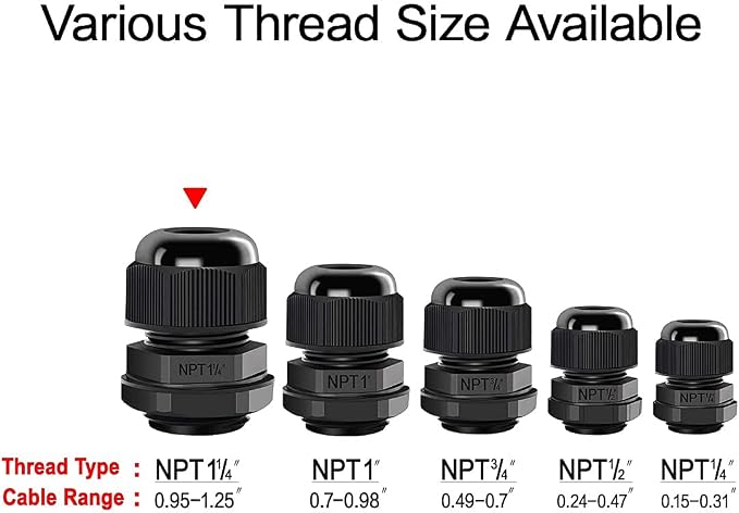 5 Pack NPT 1-1/4" Cable Glands Waterproof Adjustable 24-32mm Cable Connectors - Image 5
