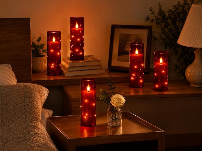 Da by 5 Pack Red Transparent Acrylic Flameless Taper Candles, Flickering Black - Image 5