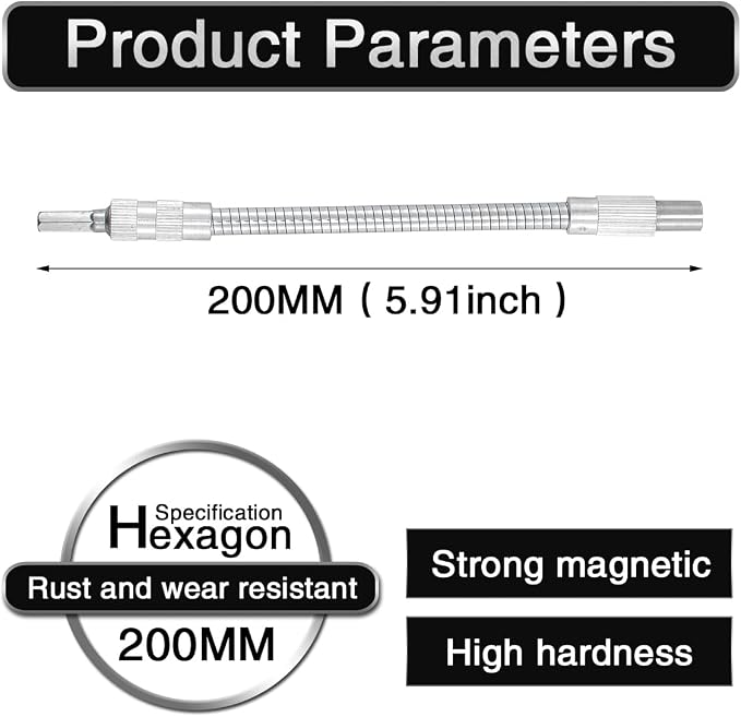 1 Pcs Mixed Drive Flexible Socket Extension Bar Adapter -200mm, 6.35mm Alloy - Image 3