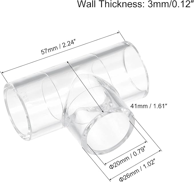 uxcell 1Pcs Clear Elbow Fitting, 20mm/0.79" 3 Way Acrylic Elbow T-Shaped Pipe - Image 2