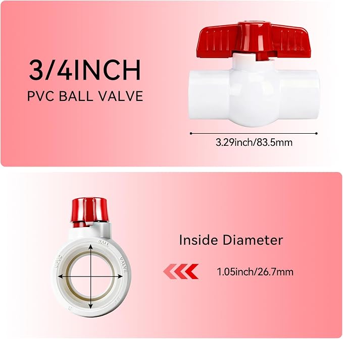 YADIAN 5 Pack 3/4'' PVC Ball Valves, T-handle Water Shut-Off Ball Valve Threaded - Image 7