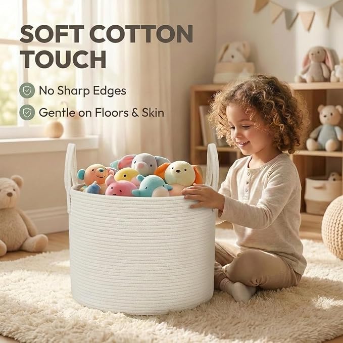JMvicyroam 65L Extra Large Machine Washable Cotton Rope Blanket Basket | - Image 4