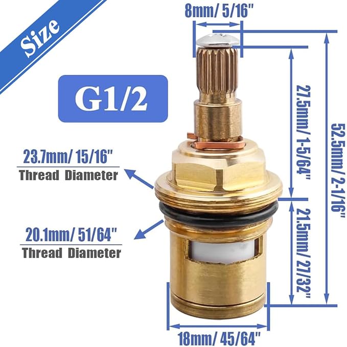 Wolfride 2Pcs Faucet Cartridge Replacement, 20 Teeth G1/2" Brass Ceramic Stem - Image 2
