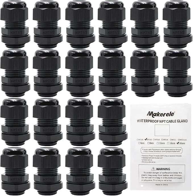 MAKERELE 1/2 NPT Nylon Cable Gland Strain Relief Connector Waterproof IP68 | by MAKERELE