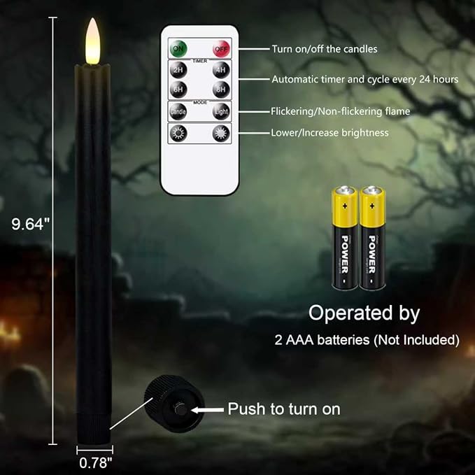 GenSwin Flameless Taper Candles LED Battery Operated Remote Timer Black | LED - Image 6