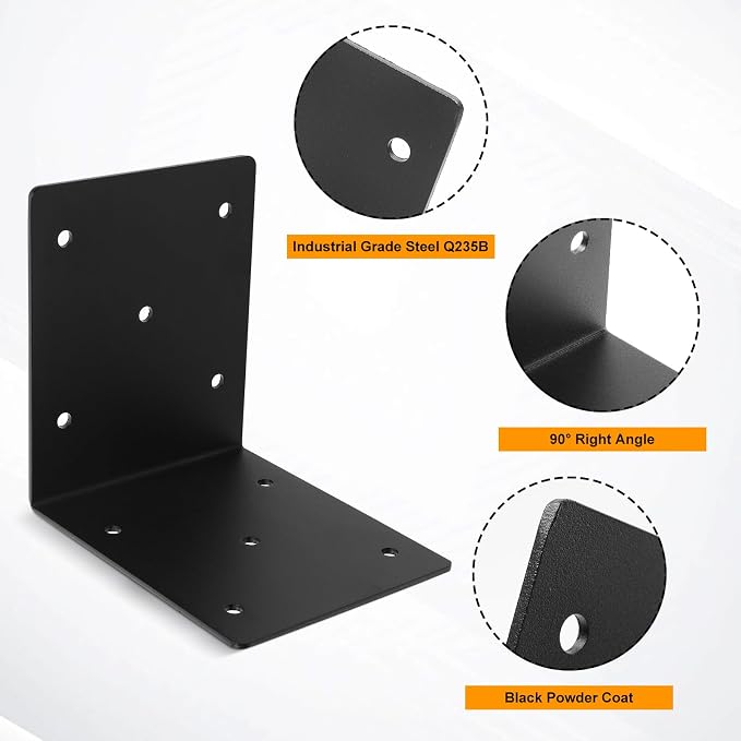 4 Pcs 6"x6"x5" L Right Angle Bracket, Heavy Duty Steel 3MM | 90° Corner Post - Image 3