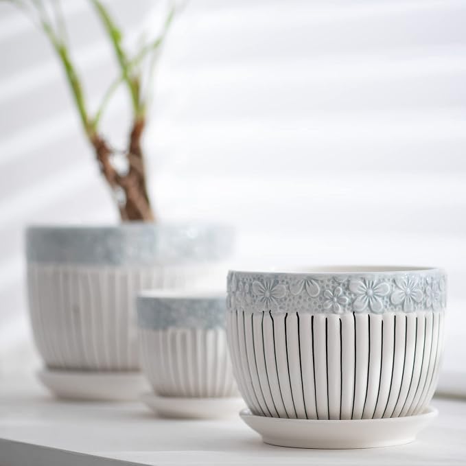 Gray Flower Pots, Texture Ceramic Plant Pots - Image 6