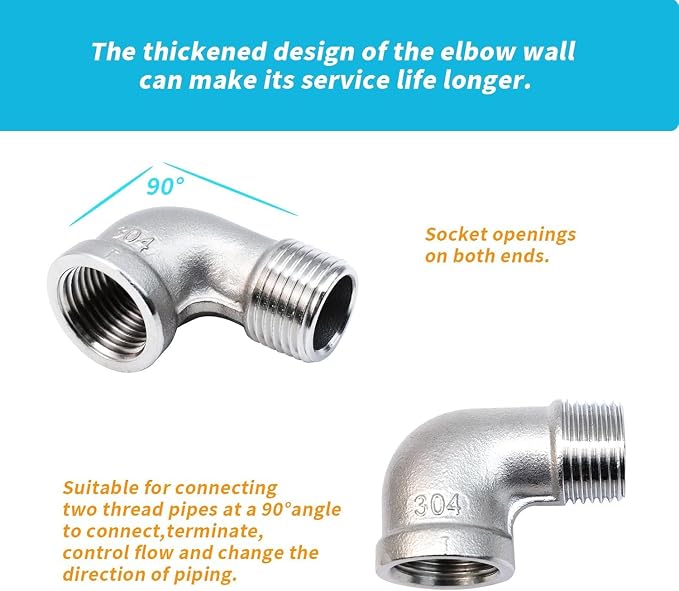 2Pcs 304 Stainless Steel 90 Degree Elbow 3/4" NPT Threaded Pipe Fitting Female - Image 4