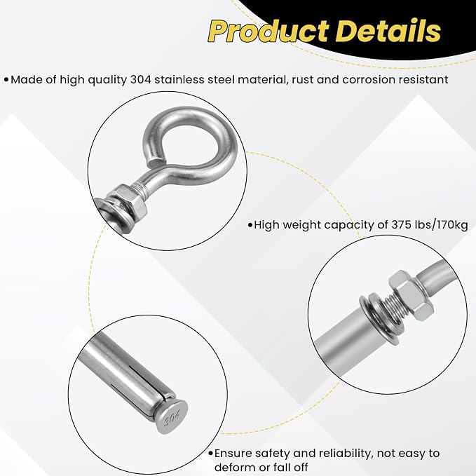 Aifeier ET 4 Pack 5/16" Concrete Wall Anchor Eyebolt Screw - Image 4