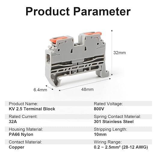 50Pcs KV2.5 Terminal Blocks, 28-12 AWG | 28-12 AWG Compact Wire Conductor - Image 5