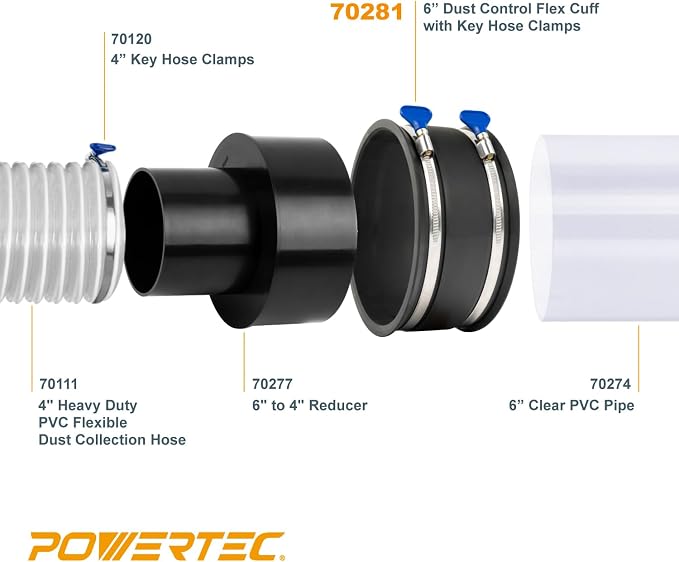 POWERTEC 6 Inch Dust Control Flex Cuff w/Adjustable Key Hose Clamps, 4 PK - Image 4