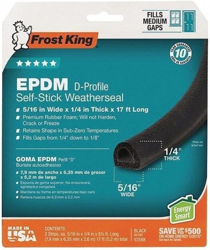 Frost King EPDM Rubber Self-Stick Weatherseal Tape, 5/16" W, 1/4" T, 17 ft L by Thermwell+Products+Co.%2C+Inc