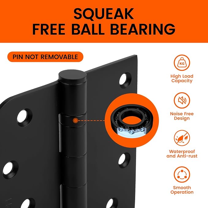 6pack Heavy Duty Matte Black Door Hinges Ball Bearing Door Hinges 4 Inch Black - Image 4