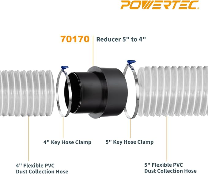 POWERTEC 70170 5” to 4” Reducer Dust Collection Fitting, ABS Plastic - Image 4