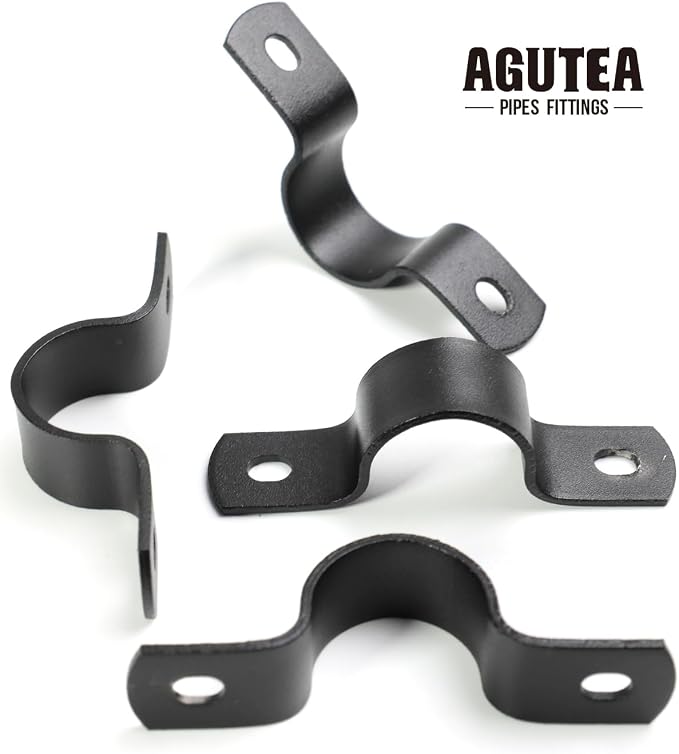 Black U-Clamps 1/2 INCH Metal Pipe Clamps 2-Hole U-Brackets Suitable - Image 7