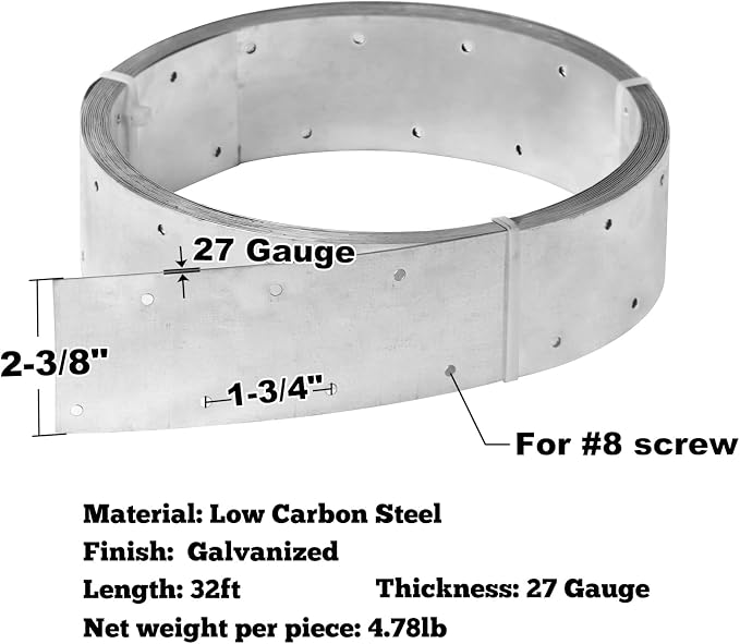 GBGS 32ft Metal Strapping, 2-3/8"Width Perforated Steel Coil Strap | Galvanized - Image 2