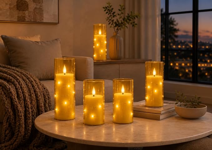 5 Pack Champagne Transparent Acrylic Flameless Taper Candles, Flickering Black - Image 3