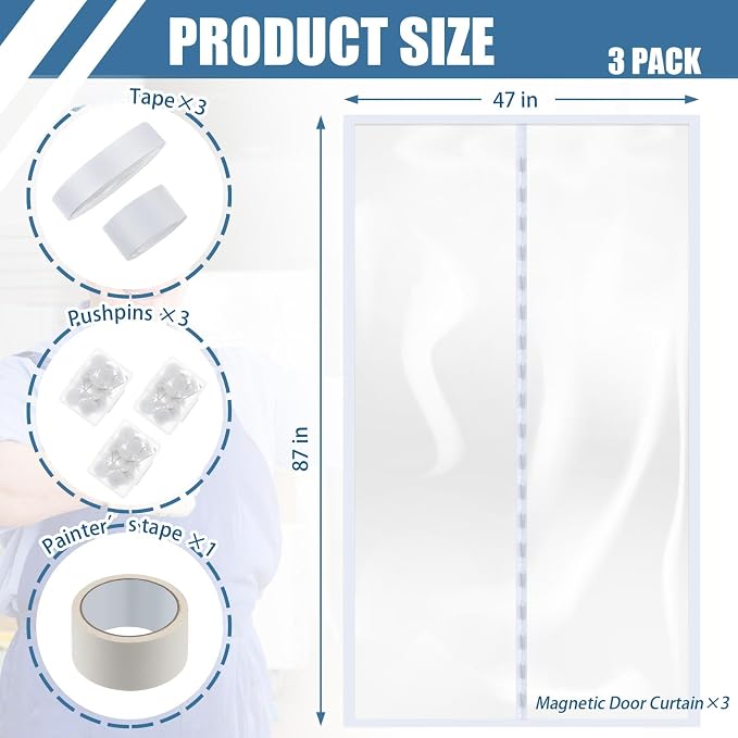 Preboun 3 Sets Magnetic Dust Barrier Zipper Door Kit 4' x 7.5' Construction - Image 2