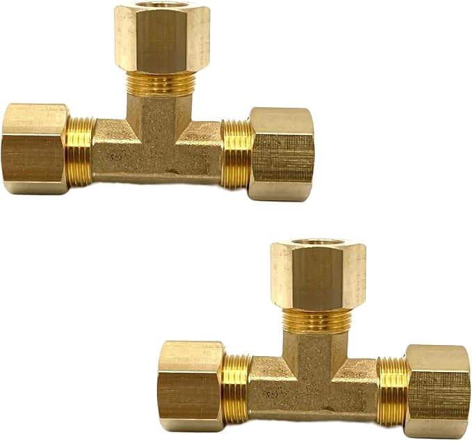 2 Pcs 3/8" Compression Tee, 3/8" OD x 3/8" OD x 3/8" OD Copper Tubing Fittings by Bumugufu