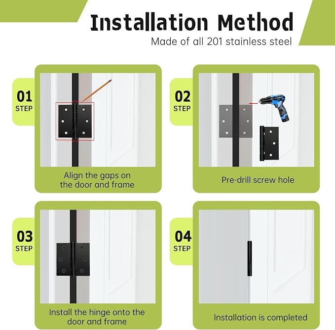 6 Pack Black Door Hinges 3.5 x 3.5 Inches, Heavy Duty Stainless Steel Ball - Image 5