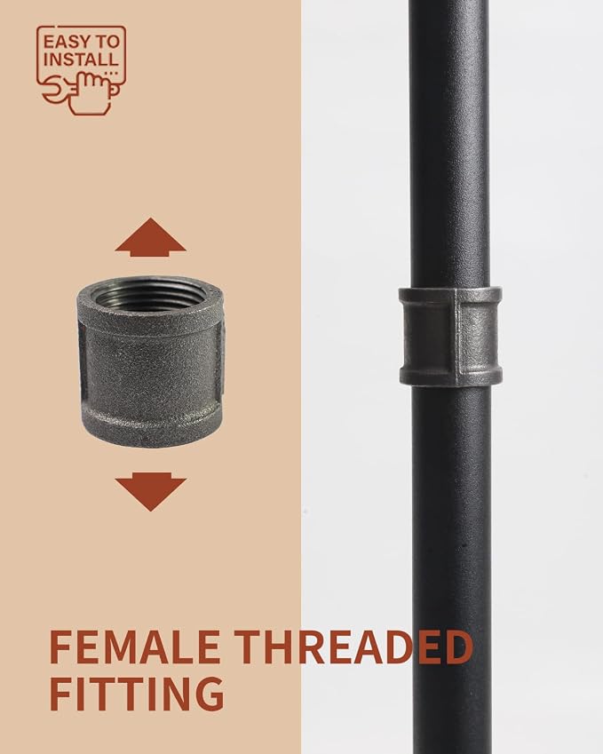 Black Cast Iron 1/2" Pipe Fitting Coupling, DIY Pipe Decor and Furniture - Image 4