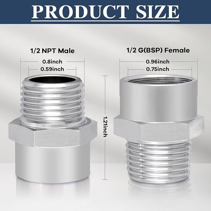 1/2" G Female Thread to US 1/2" NPT Male Adapter Thread Brass Pipe Fitting - Image 2