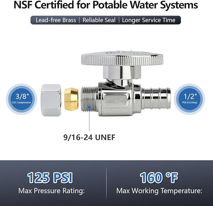 WiseWater Shut Off Valve 1/2" PEX x 3/8" Compression | 1/4 Turn - Image 2
