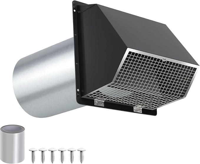 6 Inch Hooded Wall Vent with Screen and Damper, Galvanized Steel by JYINCPED