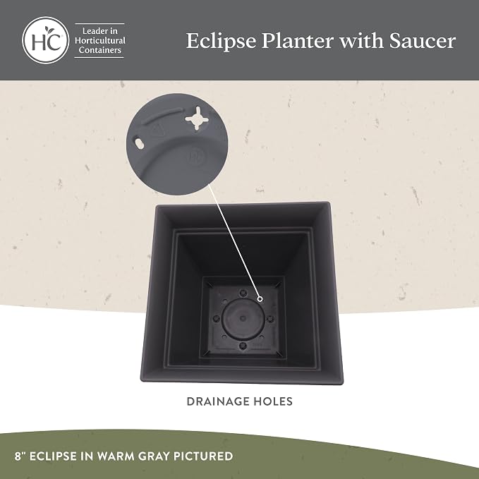 The HC Companies Eclipse Square Plastic Planter w/ Attached Saucer - Image 3
