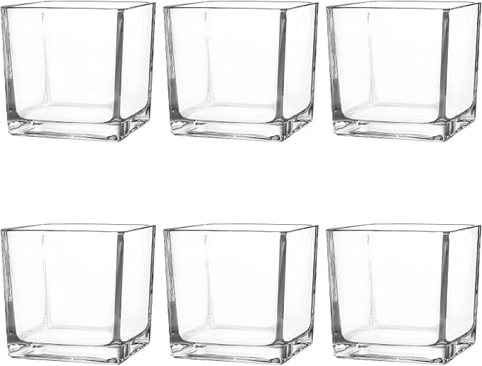 6 Pack Square Glass Vases 4" x 4" x 4", Wedding Party Home Decor by Comrzor