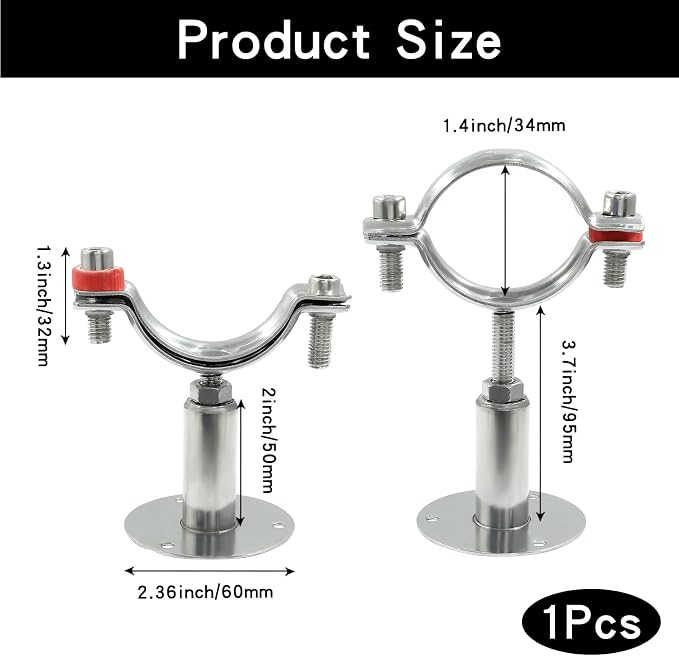 1 Pcs 1inch Adjustable Ceiling Pipe Support Stainless Steel Bracket | OD Pipe - Image 3