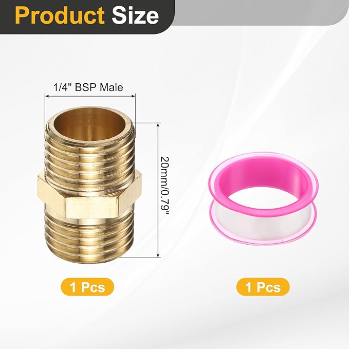 PATIKIL Brass Pipe Fitting, 1/4" BSP Male x 1/4" BSP Male Thread Connector - Image 2