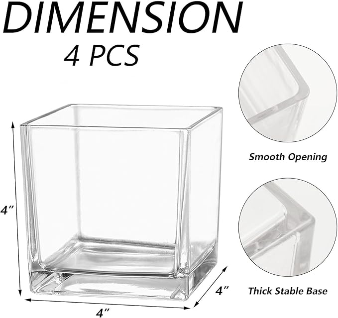 Square Glass Vases Set of 4, Small Vase - Image 7