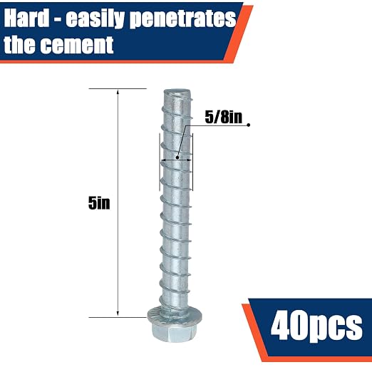 Tandefio 40 Pack 5/8 x 5 Concrete Anchors and Screw Kits Galvanized | Large - Image 2