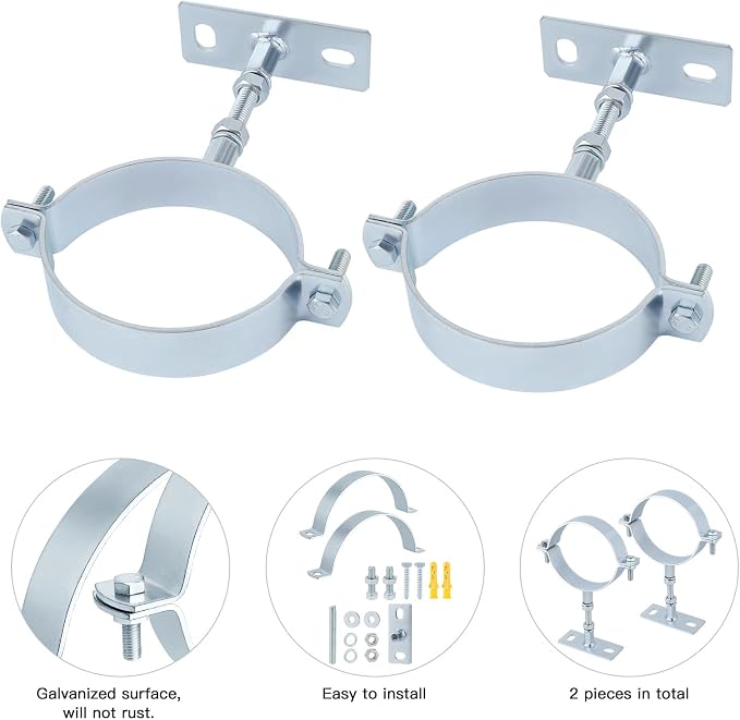 2 Pcs 3 Inch Adjustable Pipe Bracket, Heavy Duty Galvanized Steel Split Ring - Image 3