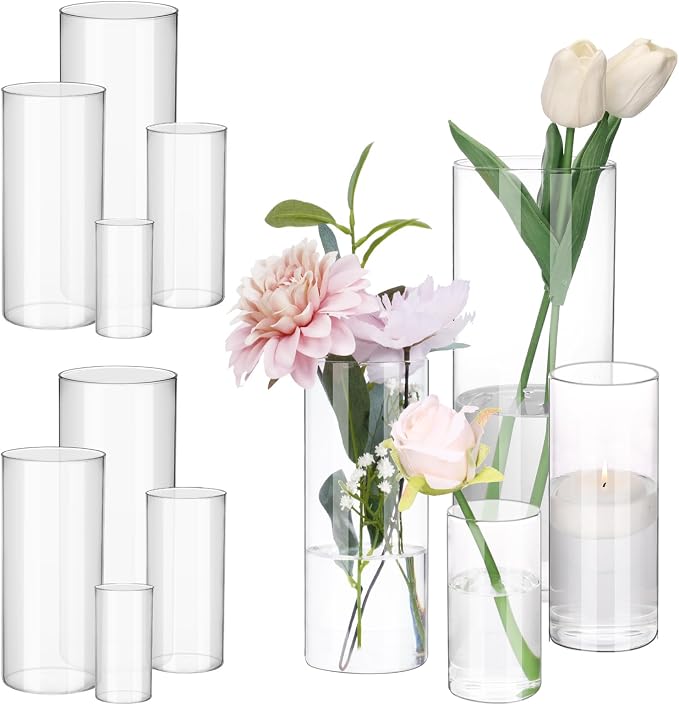 Fixwal 12pcs Clear Glass Cylinder Vases, 10 Inch Tall | Cylinder Vases by Fixwal