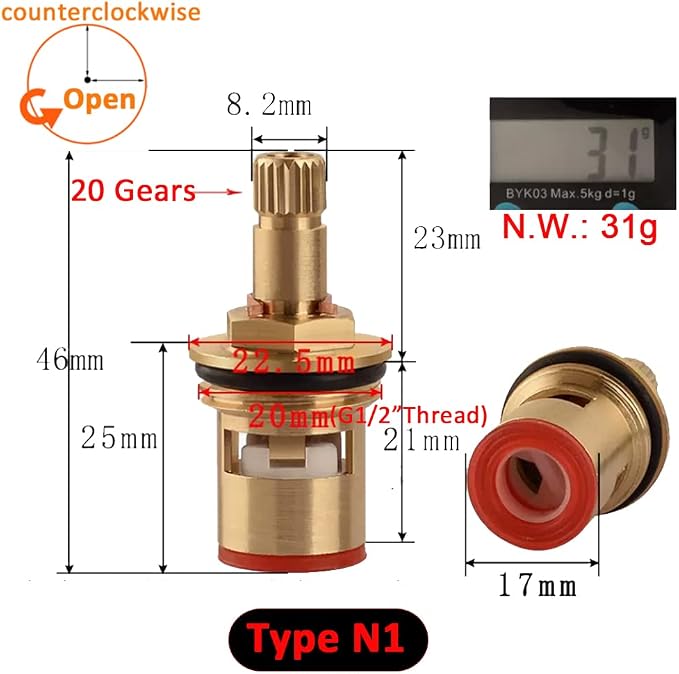 Brass Ceramic Cartridge, G1/2" Tap Ceramic Stem Cartridges Replacement - Image 2