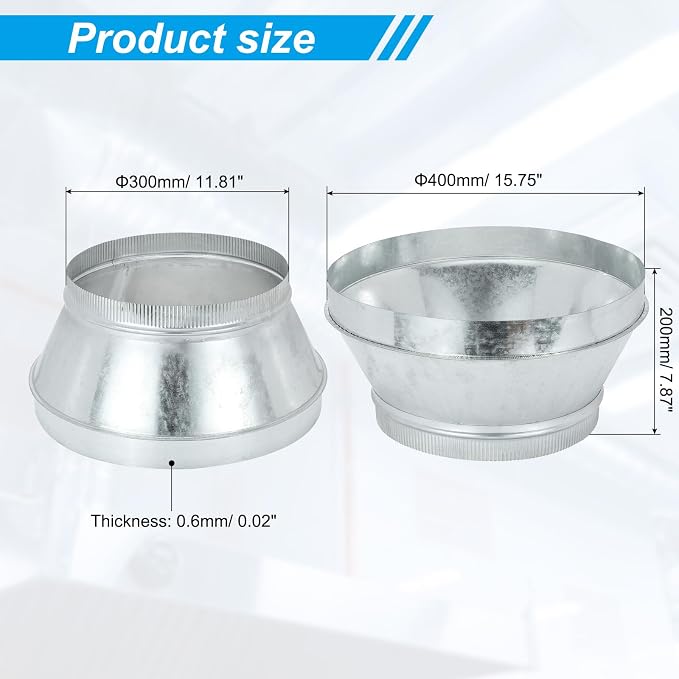 PATIKIL 16 Inch to 12 Inch Duct Reducer, Galvanized Steel Round Air Duct - Image 2