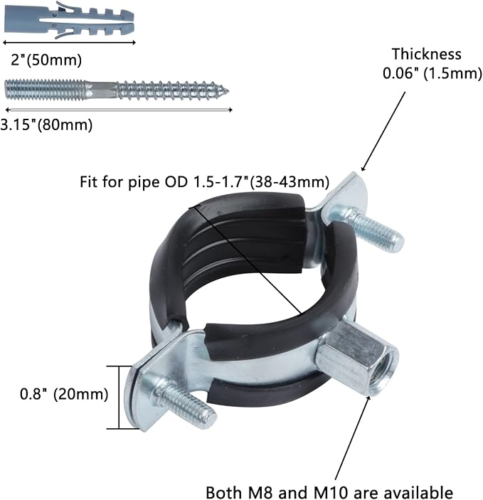 6 PCS Split Ring Pipe Hanger, Heavy Duty Adjustable Pipe Bracket Clamp - Image 2