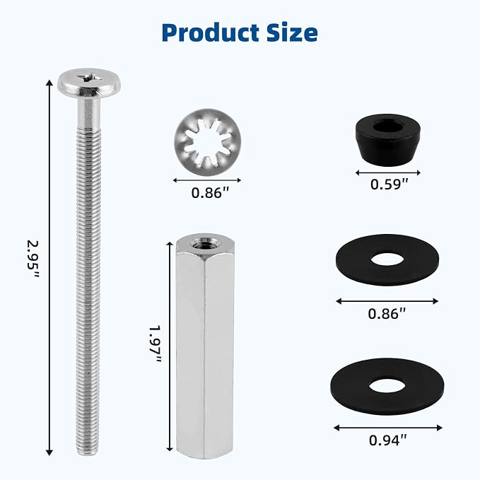 4 PCS Universal All-Metal Toilet Seat Bolts, 3 Inch Heavy-Duty Toilet Screw - Image 6