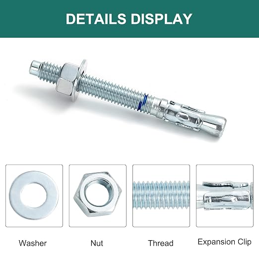 3/8" x 3-3/4" Concrete Anchors 3/8 inch Wedge Anchors Bolts Zinc Plated - Image 3