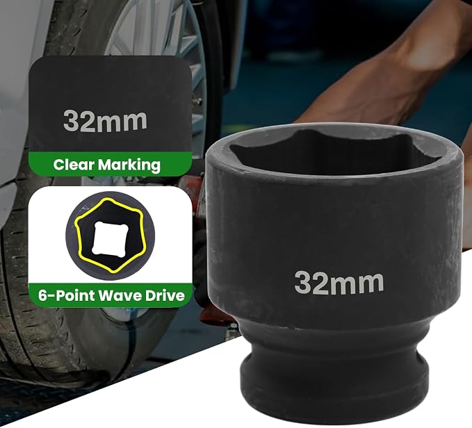 1/2" Drive 32mm Deep Impact Socket, 6 Point Chrome Molybdenum Steel Heavy Duty - Image 3
