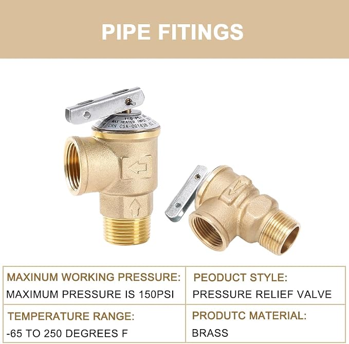 150PSI Temperature and Pressure Relief Valve 3/4" NPT Threaded, Push to Connect - Image 3