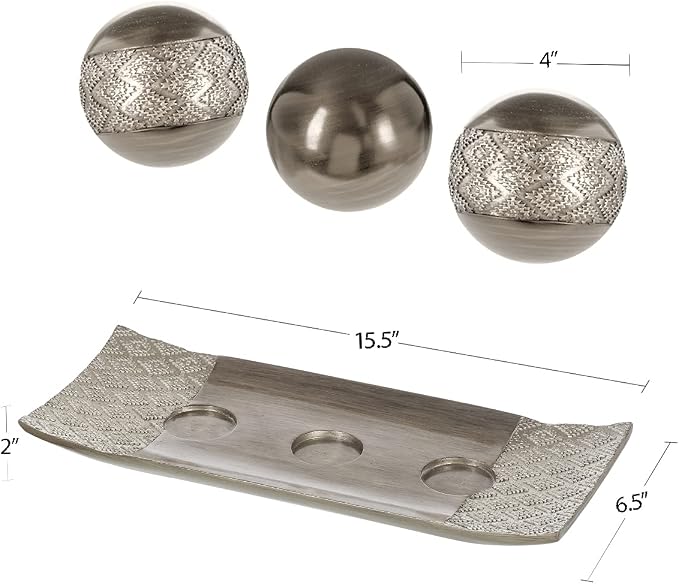 Creative Scents Dublin Silver Decorative Tray and Orbs Balls Set - Image 5