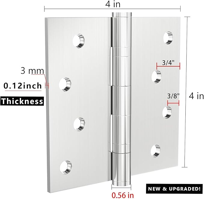 Bartuda Stainless Steel Ball Bearing Door Hinges, 4 Inch 3mm Thick, 3 Pack | - Image 2